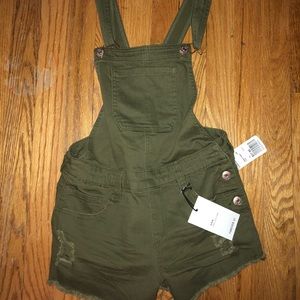 green overall shorts